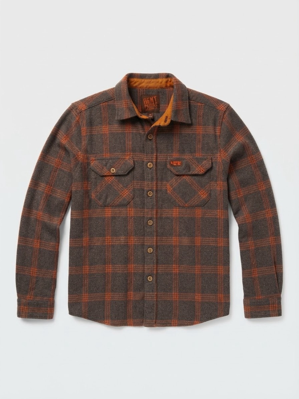 Bent Paddle Brewing Co. Men's Small Brown Orange Plaid Button-Down Small